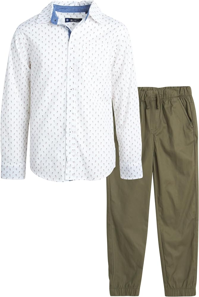 Ben Sherman Boys' Pants Set – Woven Button Down Shirt and Stretch Khaki Twill Jogger Pants Set for Boys (8-14)