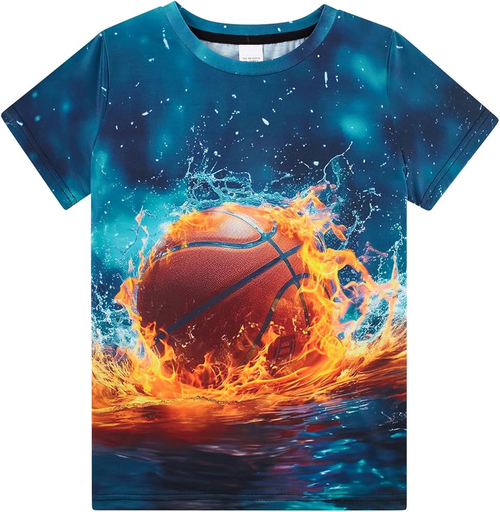 Funnycokid Boys Basketball Shirts Youth Soccer Shirt Kids Short Sleeve Neon Tees 6-14 Years