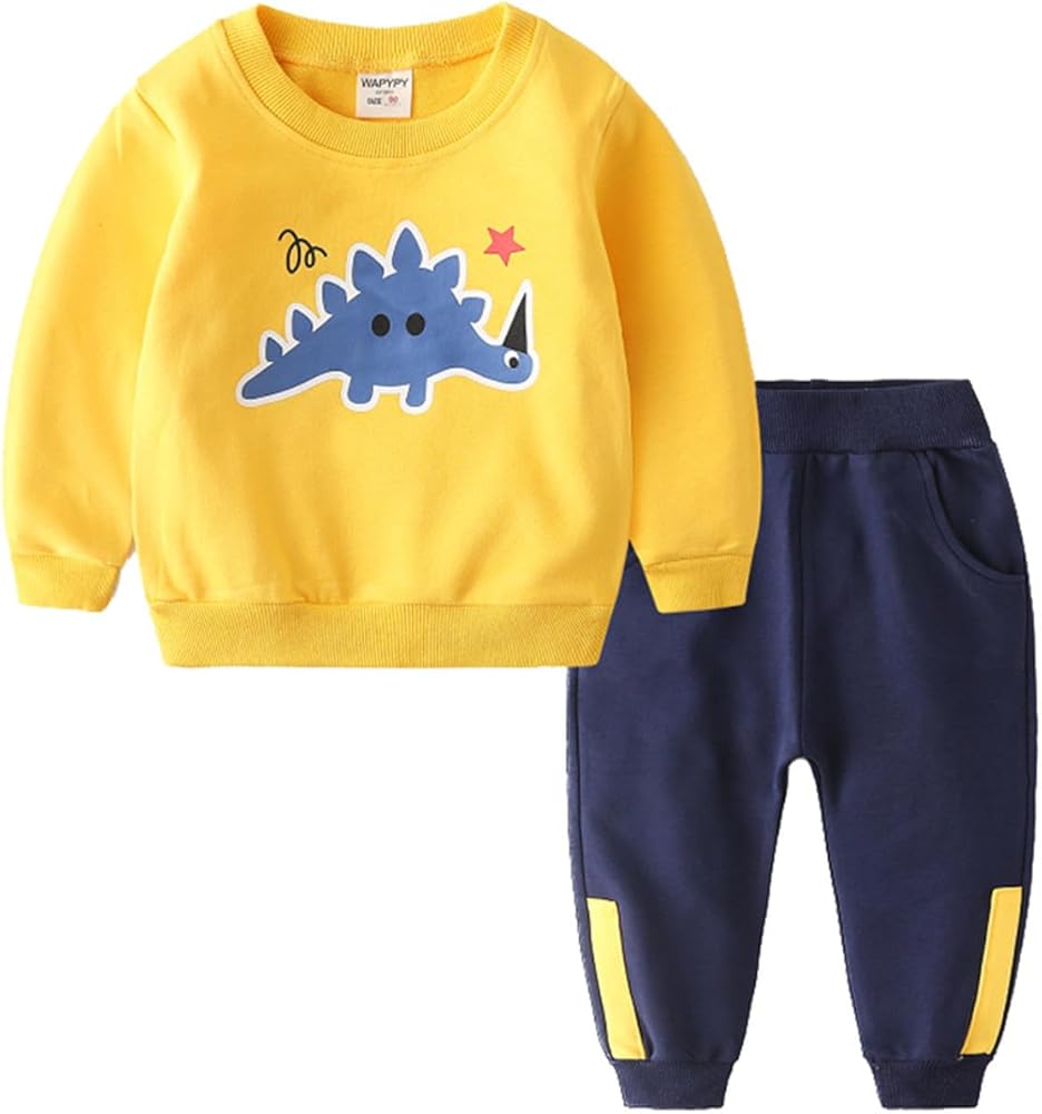 2 Pcs Little Boys Fall Winter Long Sleeve Crewneck Sweatshirts + Pants Outfits Clothes Set