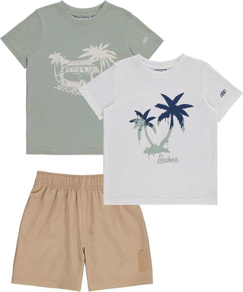 Skechers Boys 3 Piece Sets-2 Tees and Matching Short Set Top and Bottom Matching Set