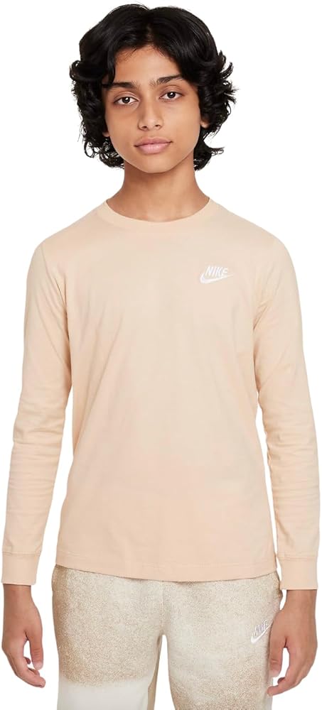 Nike Boy's Embroidered Futura Long Sleeve Tee (Big Kids) (US, Alpha, Small, Regular, Regular, Sanddrift)