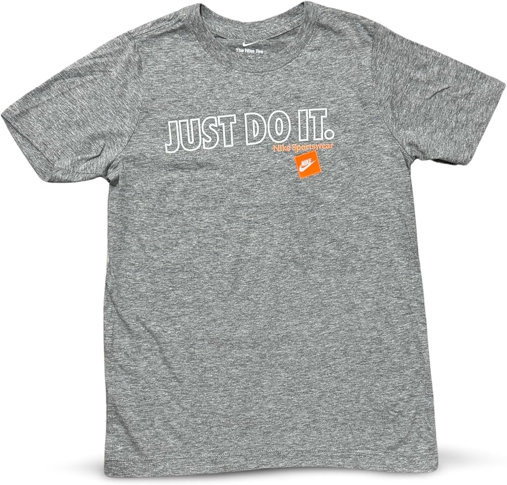 Nike Boy's Sportswear Just Do It T-Shirt (US, Alpha, Medium, Regular, Regular, Grey)