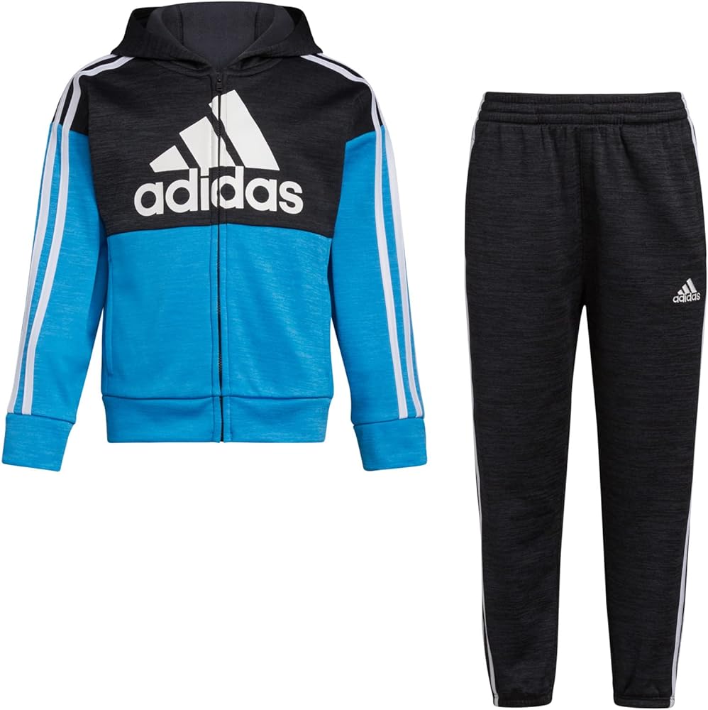 adidas boys Long Sleeve Color Block Mélange Fleece Jacket Set