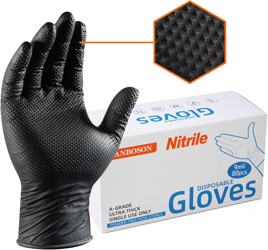 Rubber-Disposable 9mil Mechanix Nitrile-Gloves Heavy-Duty - Chemical-Resistant Diamond Texture, Mechanics, Automotive