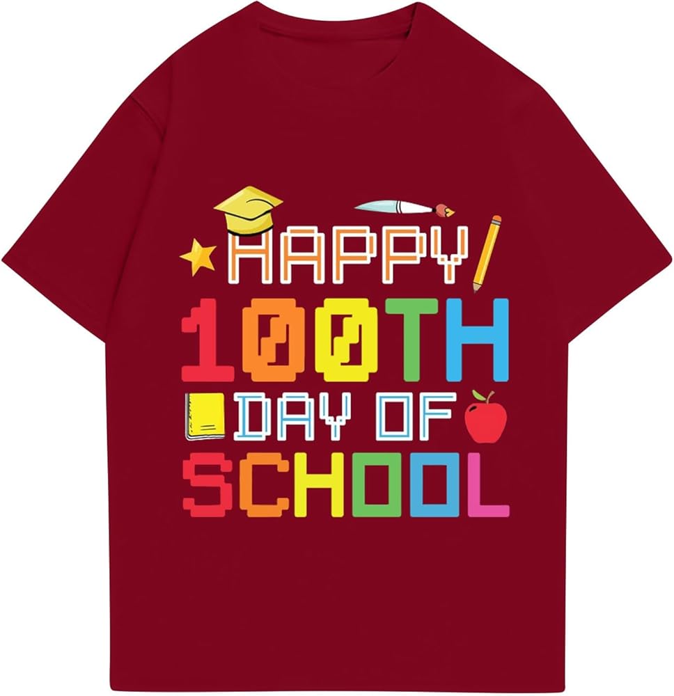 100 Days of School Shirt Teacher Women Funny Teach Printed Graphic Tshirt Short Sleeve T-Shirt Blouse Teacher Gifts