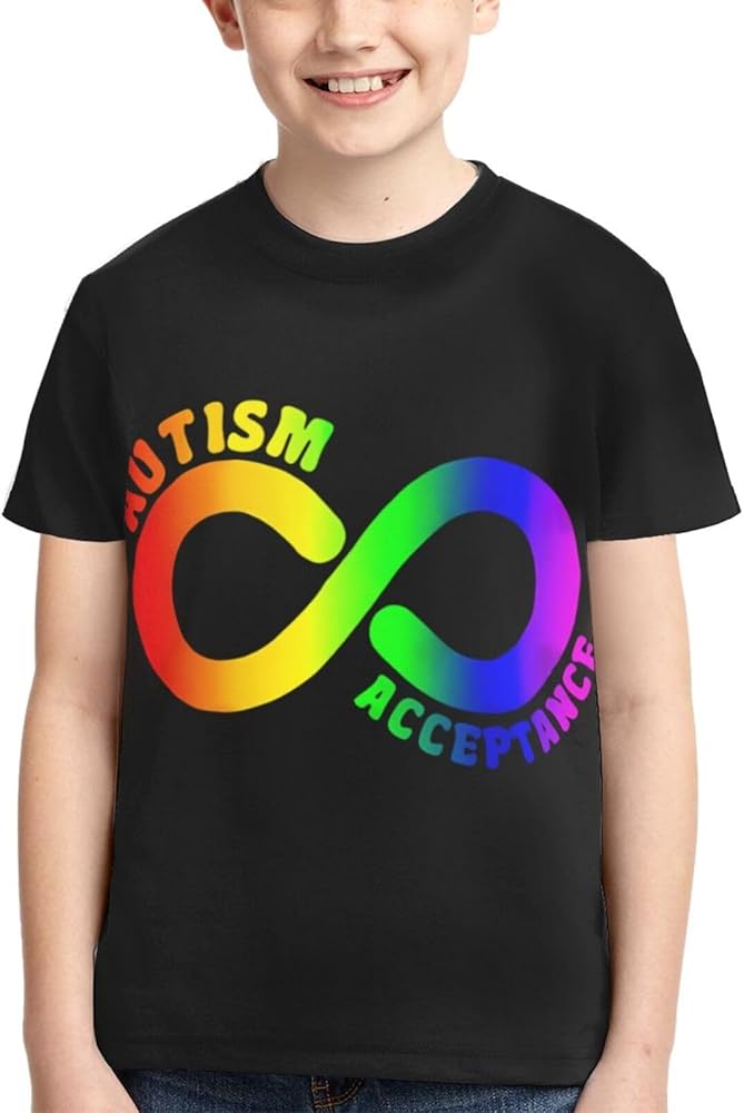 Autism Pro Acceptance Infinity Symbol for Neurodiversity Boys Girls Shirts Kids Short Sleeve Classic Crewneck Top Tee