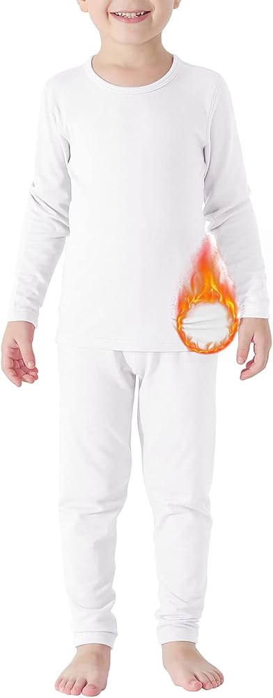 Girls Thermal Underwear Set Toddler Winter Soft Base Layer Kids Warm Long Johns for Girls Boys Classic White Large (100) /3T-4T