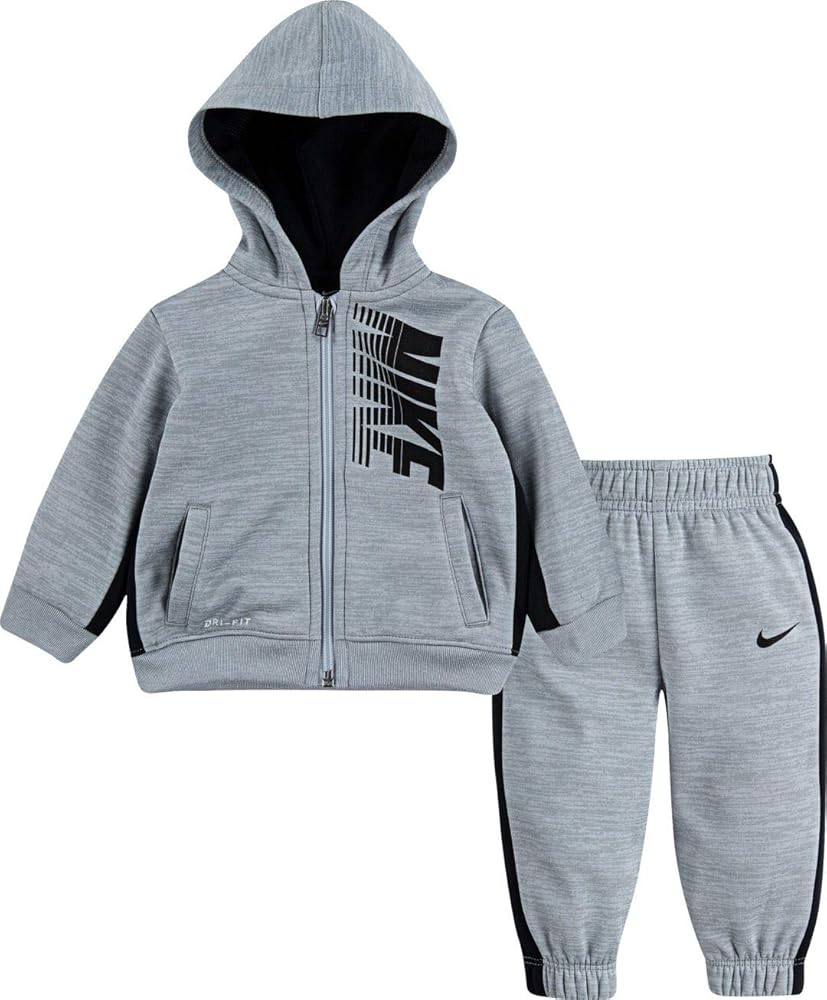 Nike Boy`s Therma Fleece Full Zip Hoodie & Jogger Pants 2 Piece Set (Pure Platinum(86F417-K53)/Heather, 4)