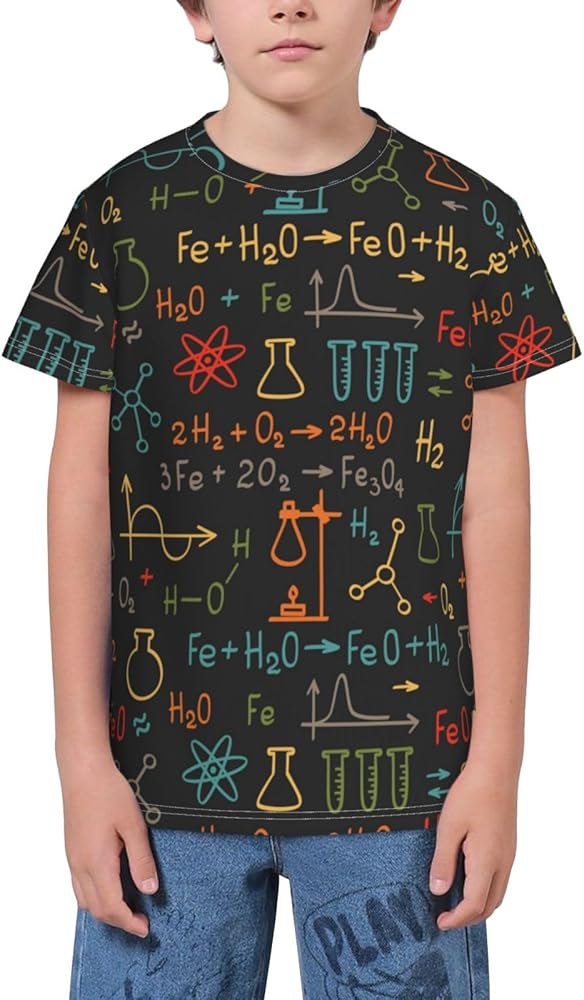 Chemistry Formulas Teen Boys Short Sleeve Crew Neck T-Shirt Casual Tee Tops for Youth Kids