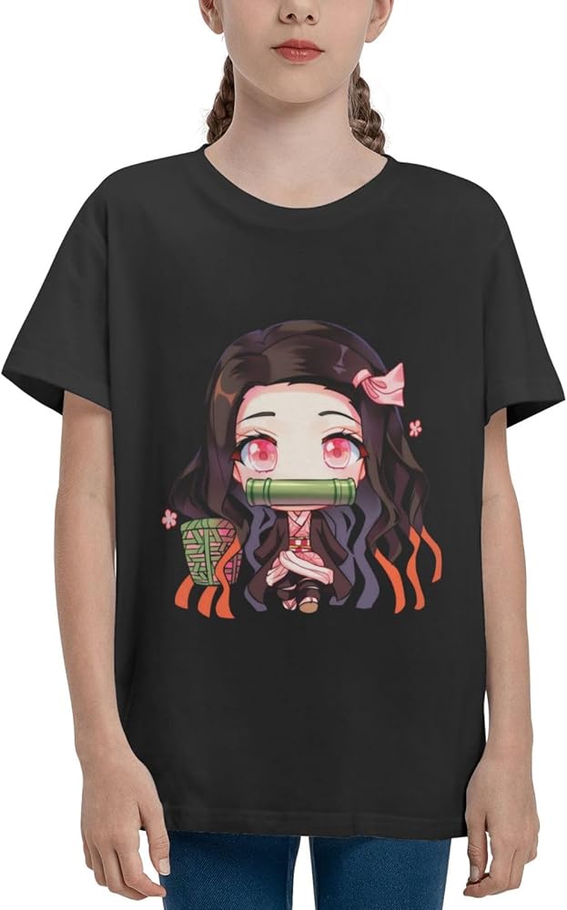 Anime Nezuko Kamado T-Shirt for Boys Girls Shirt Kids Teen Short Sleeve Tee Tops Black