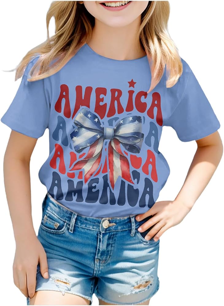 Toddler Girls Boys 4th Of July T-Shirt 3d Graphic Printed Tees Shirt Casual Short Sleeve Crew Neck Memorial Day Tees Tops 4-10 Years ,Toddler July 4Th Outfit Boy,Fourth Of July Outfits for Kids