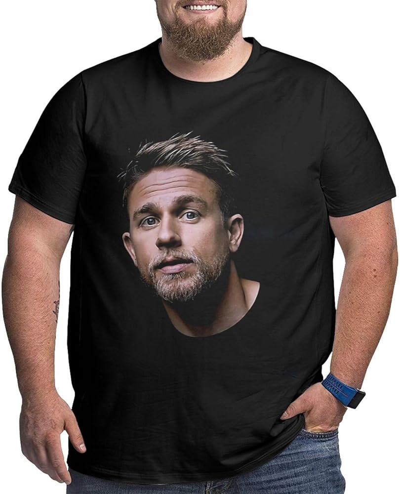 Charlie Hunnam Big and Tall Shirts Boys Oversized Round Neck Short Sleeve Plus Size Casual Basic Tee Tops