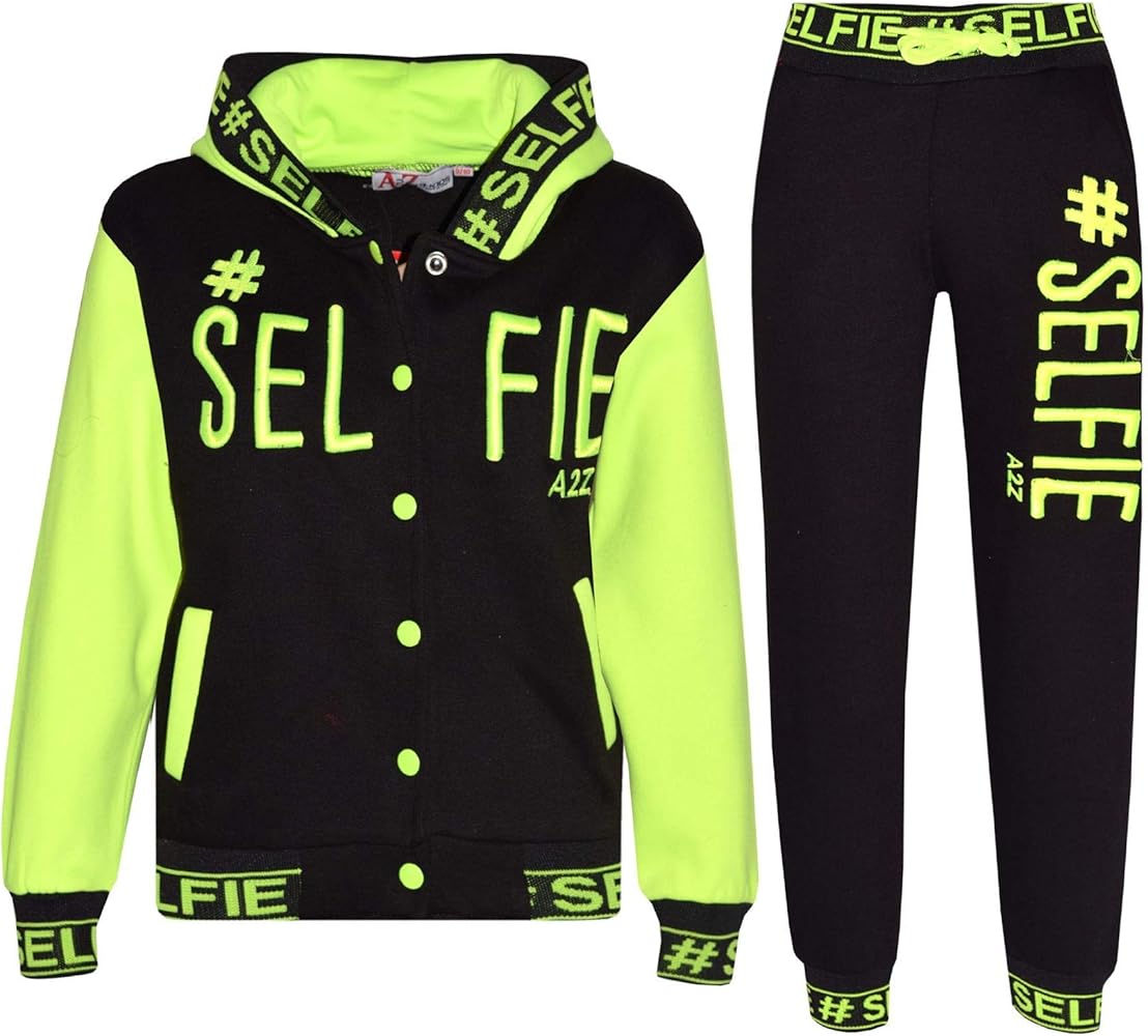 Kids Girls Boys Tracksuit Designer's #Selfie Embroidered Jogging Suit Top Bottom