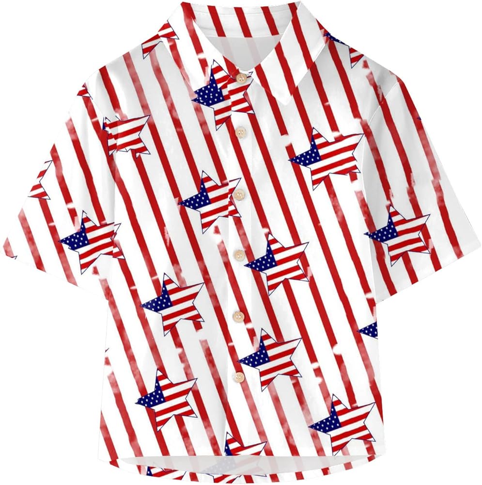 Toddler Boys Girls Short Sleeve Botton Independence Day 4th of July Prints Kids Tops T Shirt Youth Boy