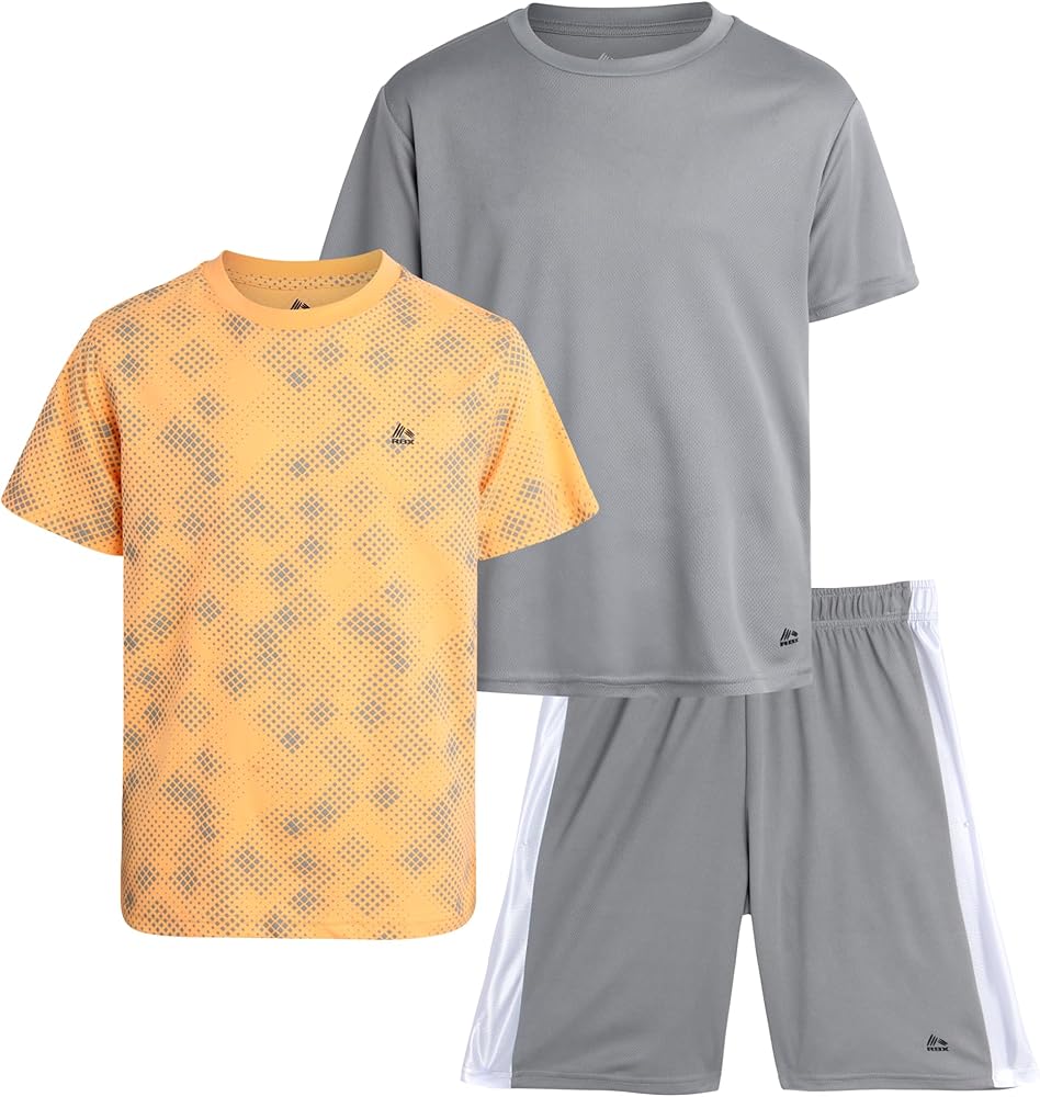 RBX Boys' Shorts Set - 3 Piece Short Sleeve Performance T-Shirt and Shorts (Size: 4-12)