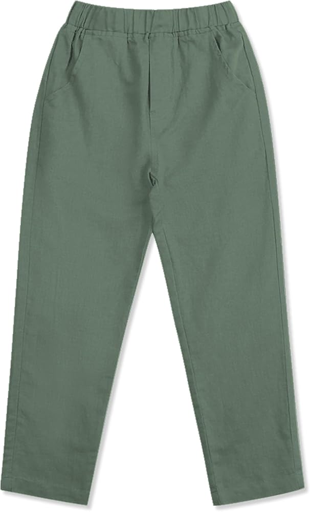 CUNYI Boys Linen Pants Lightweight Breathable Beach Pants Pull-on Casual Outfits with Elastic Waist