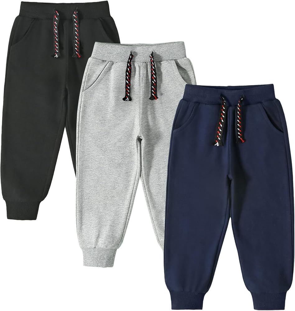 3 Pack Toddler Boys and Girls Cotton Pull on Sweatpant with Drawstring