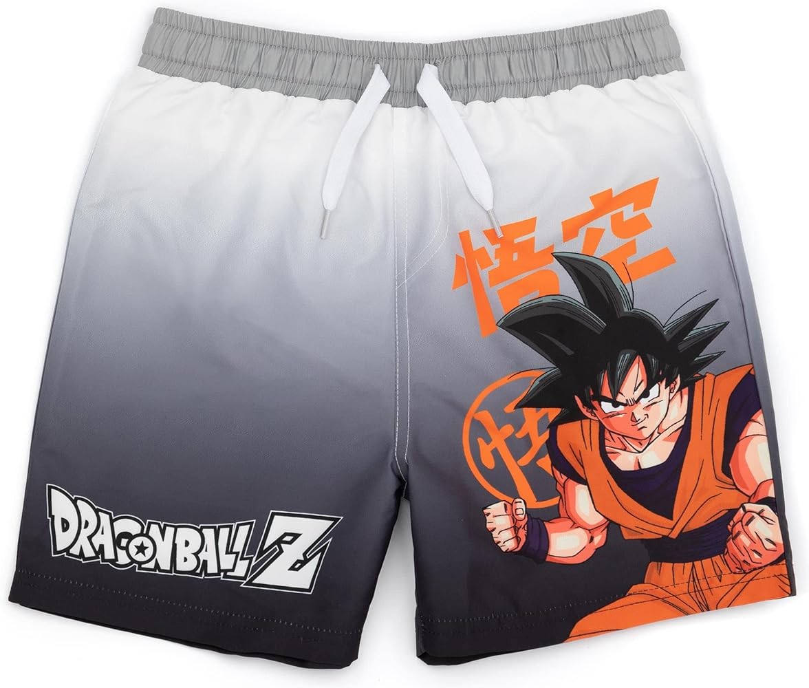 Dragon Ball Z Boys Swim Shorts | Kids Multicoloured Swimming Pants | Anime Series Swimwear Trunks with Drawstring Waistband