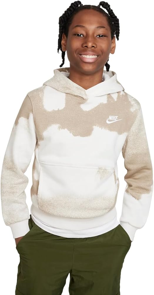 Nike Sportswear Club Fleece Big Kids' Pullover Hoodie (Khaki/Phantom/White) Size Small