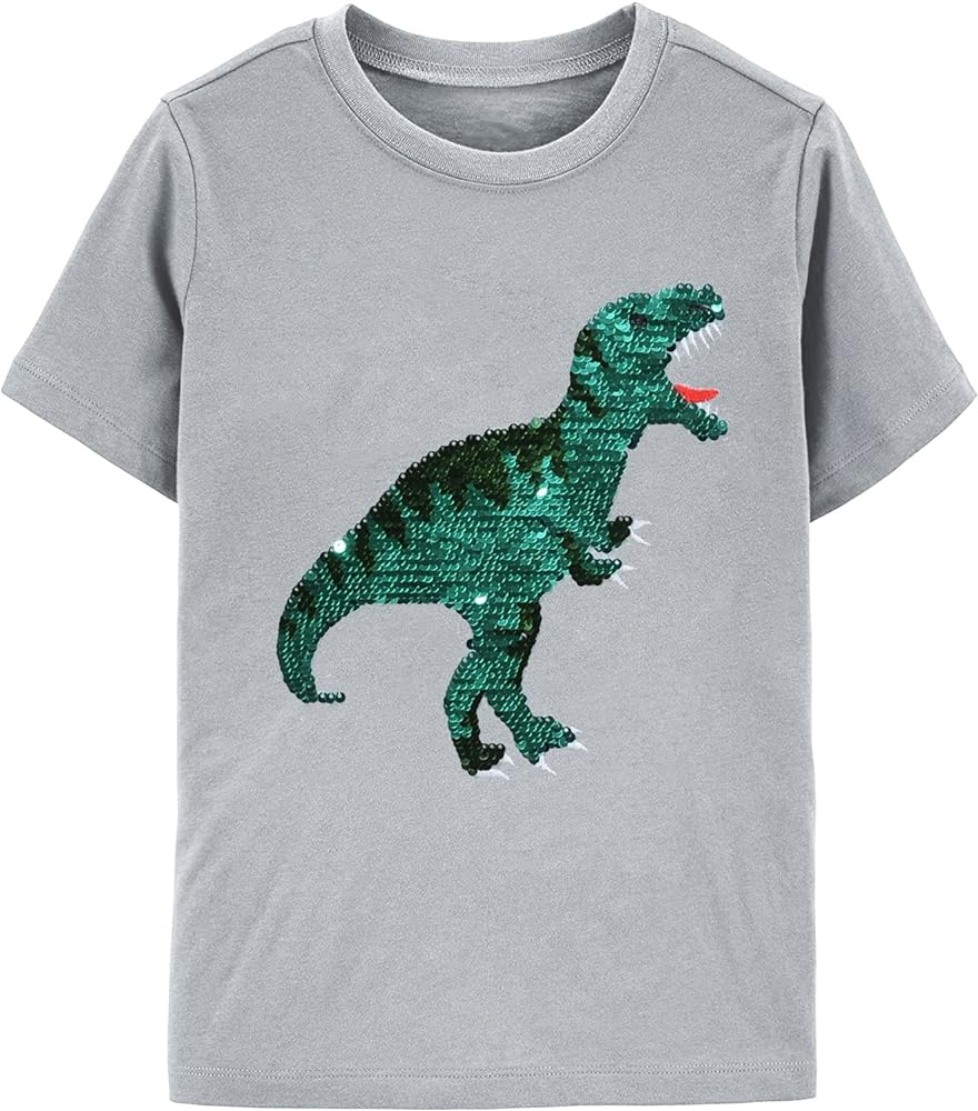 Toddler Boys Flip Sequin Tee Dinosaur Shirt Cotton Short Sleeve T-Shirts Truck Tops