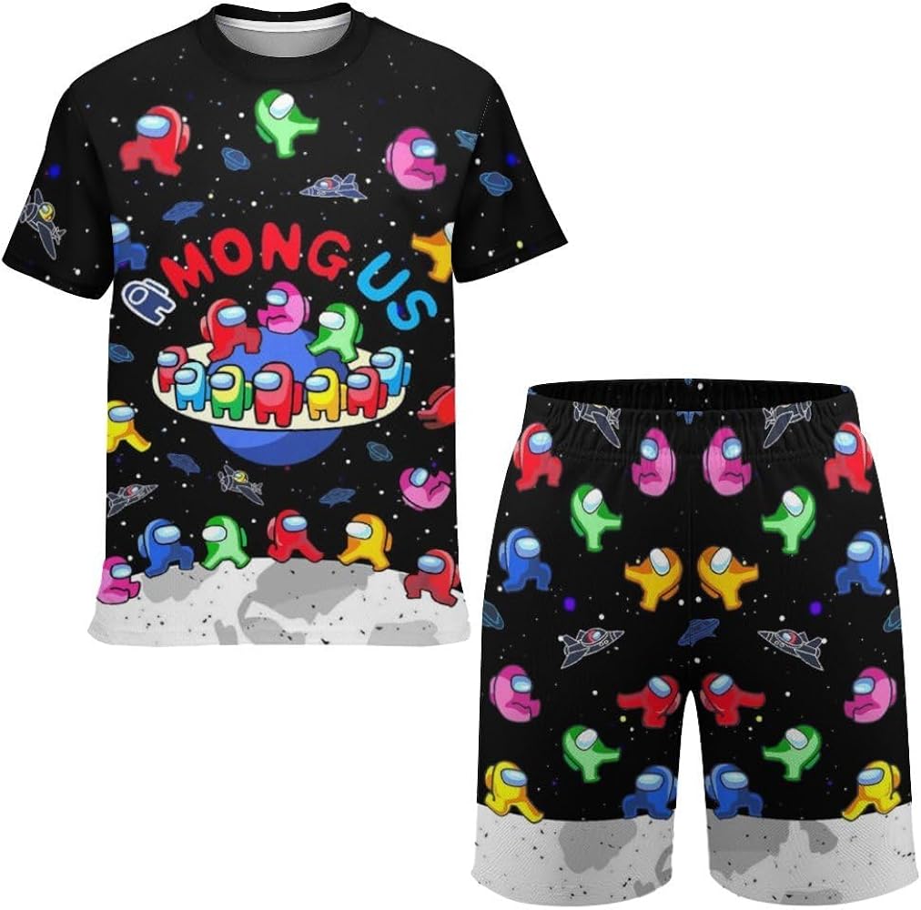 Kids Boys T Shirt Shorts Set Gaming Cartoon 2 Piece Graphic Short Sleeve Outfit Set for Boys Girls 6-16 Years