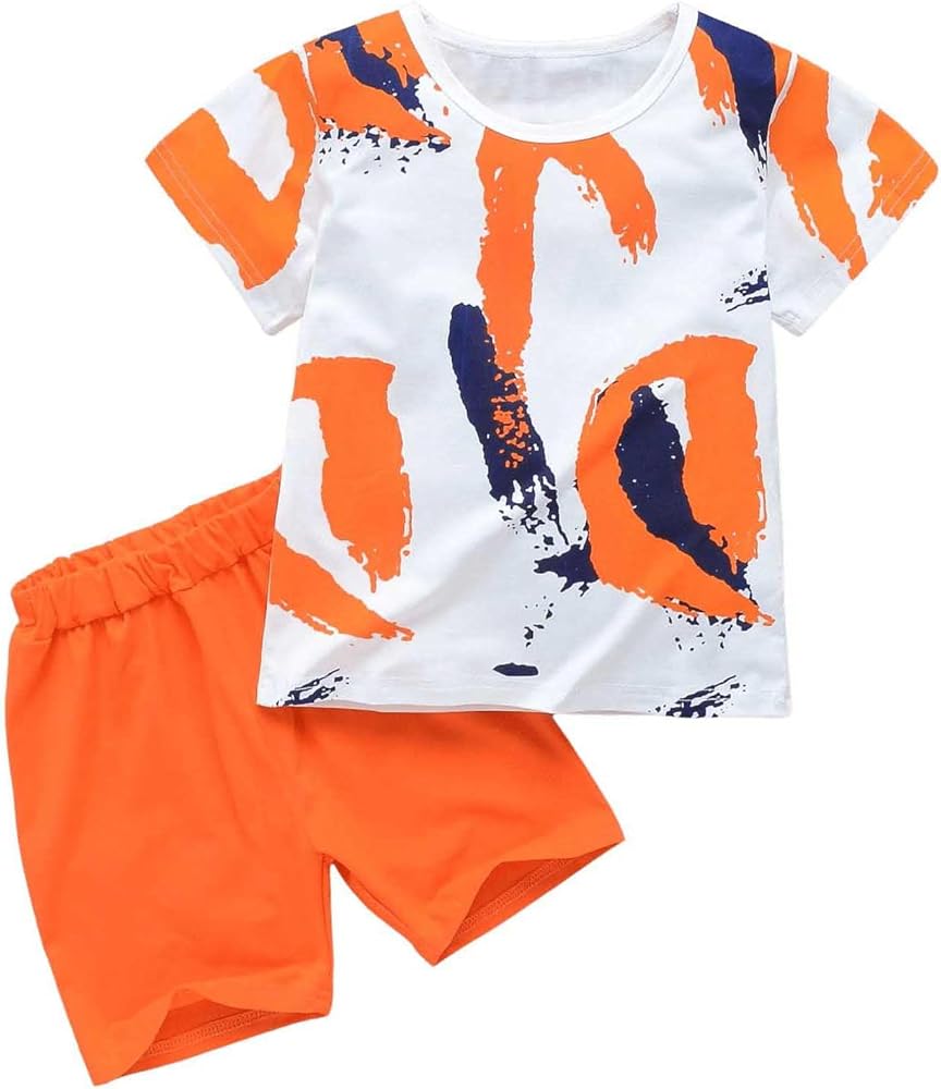 Floerns Toddler Boy's 2 Piece Outfit Graphic Print Tee and Elastic Waist Shorts Set