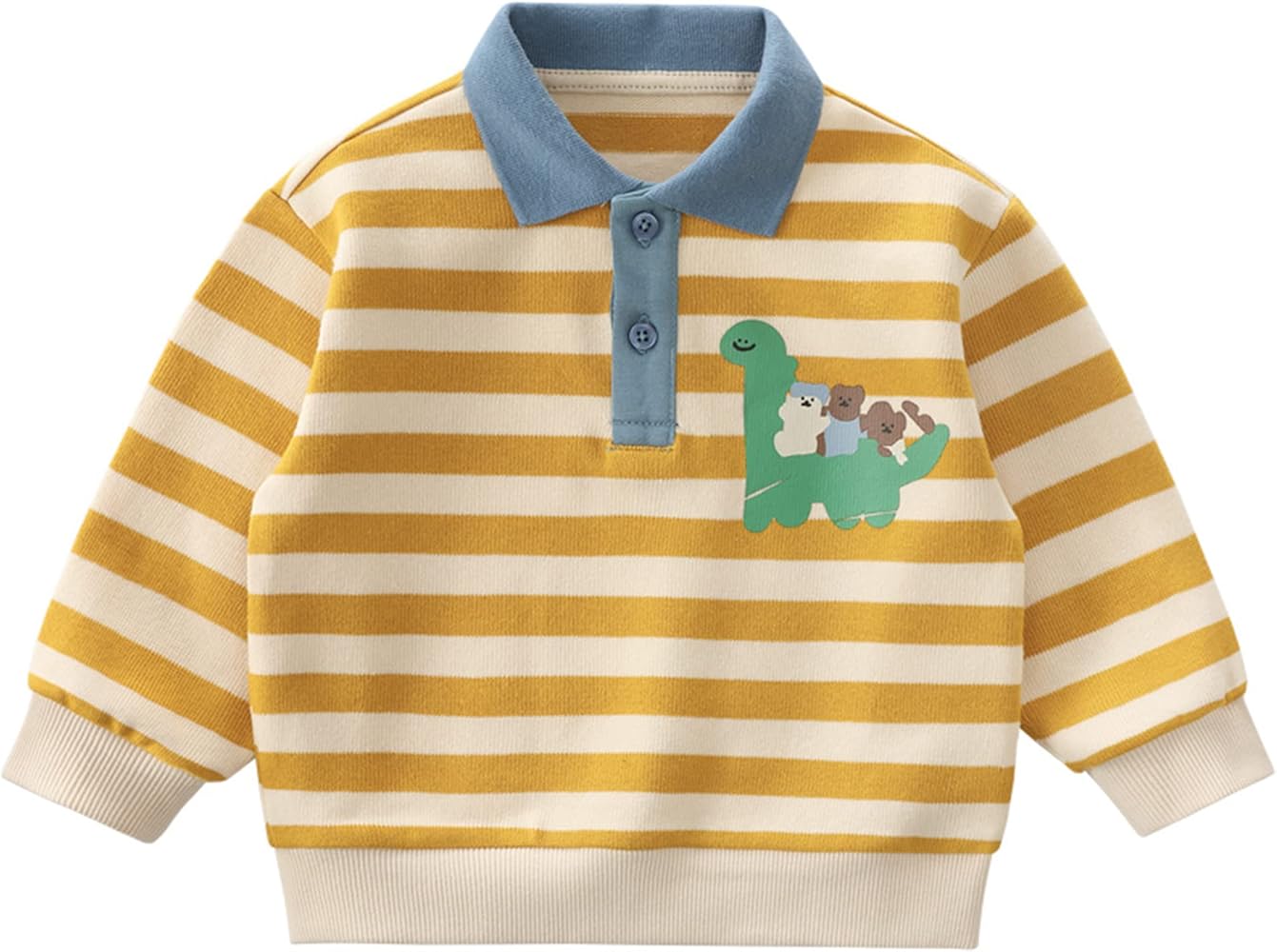 Baby Boys Cartoon Printed Polo Shirts Toddler Boys Long Sleeve Color Blocked Cotton Tops