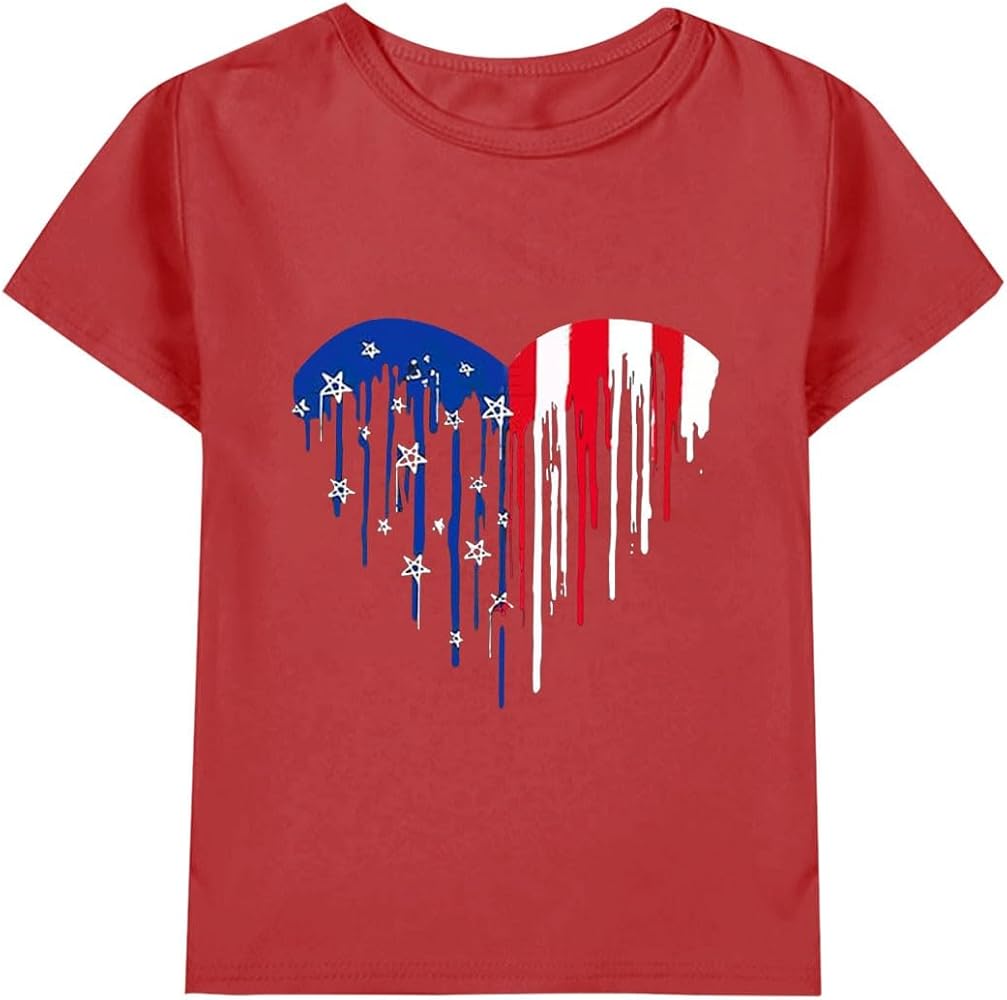 Boys Girls 4th of July American Flag Patriotic Cotton T Shirt Kids Independence Day Outfit Tops Toddler Graphic Tees