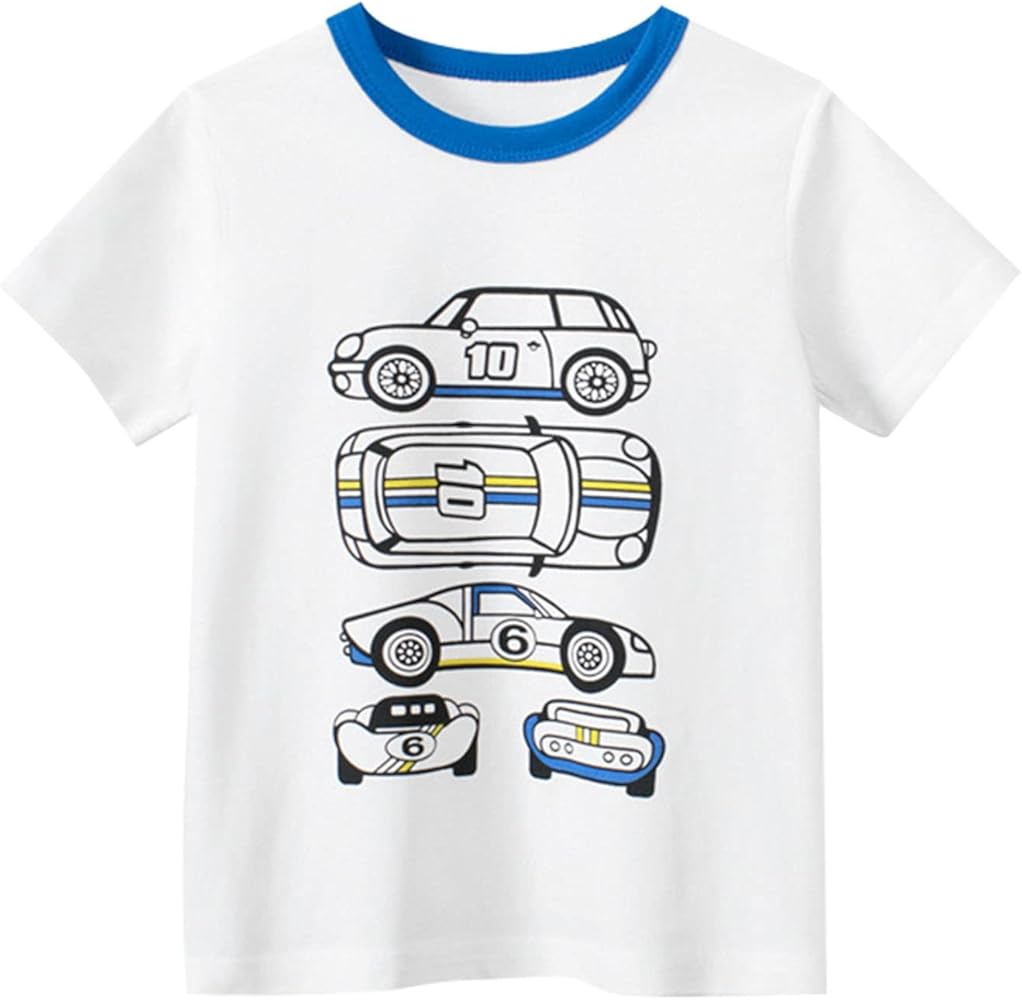 Boys' Summer Fishing Shirts Tees Cotton Casual Racing Car Graphic Crewneck Summer Top T Shirts Boys' Graphic Tees