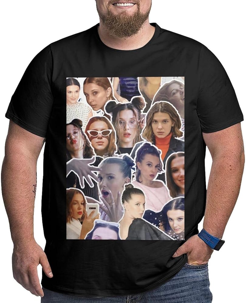 Millie Bobby Brown Big and Tall Shirts Men's Oversized O-Neck Short Sleeve Plus Size Casual Basic Tee Tops