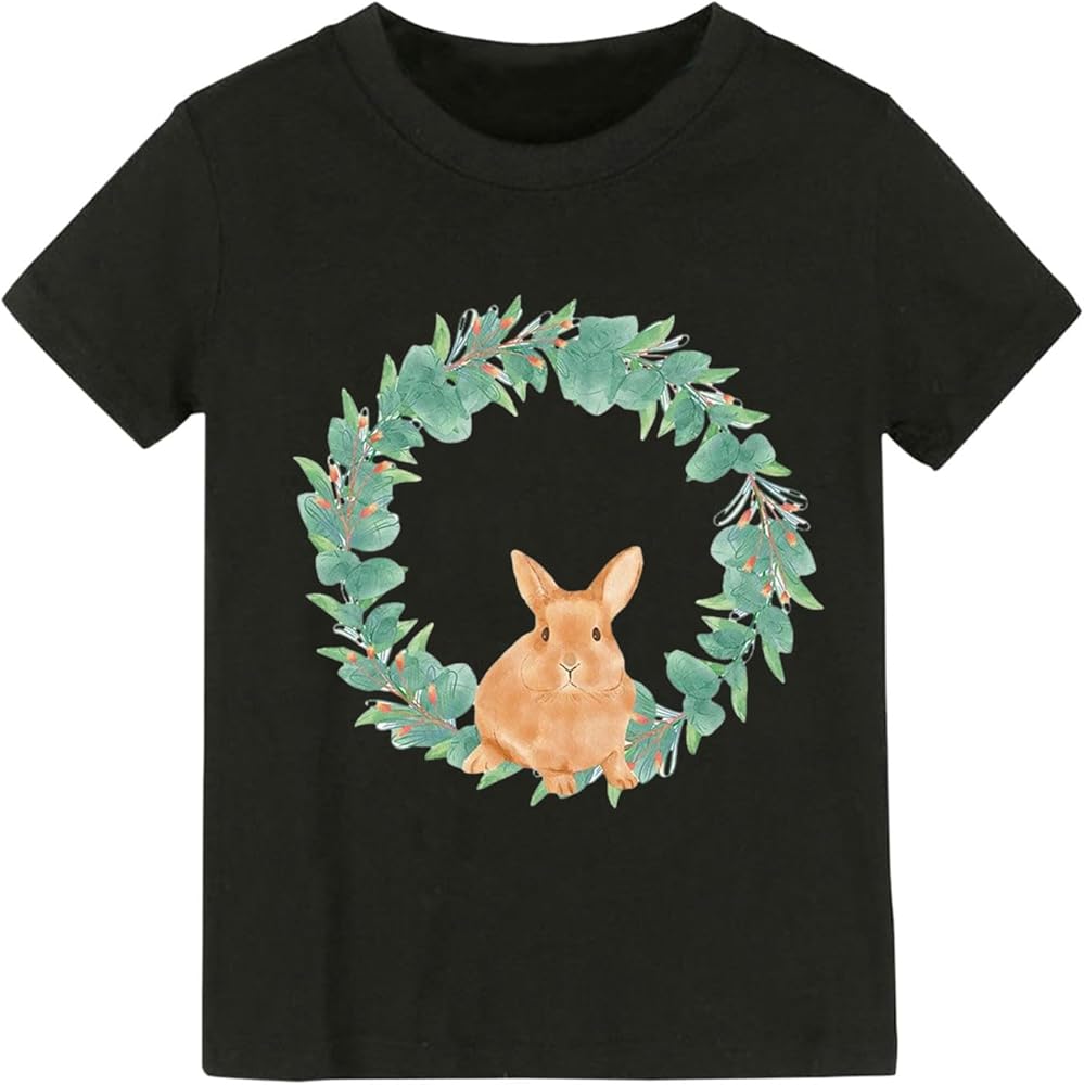 Toddler Girls Easter Bunny T Shirt Garlands Rabbit Print Top Baby Easter Short Sleeve Shirt