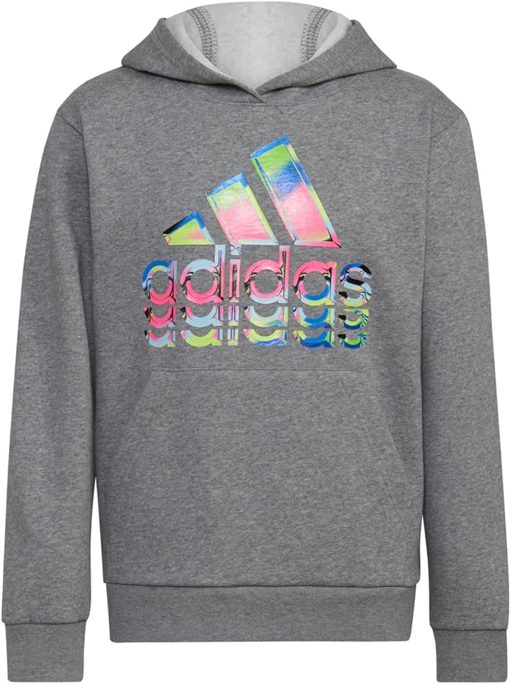 adidas Boys' Long Sleeve Fleece Pullover Hoodie, Charcoal Grey Hyperreal, X-Large