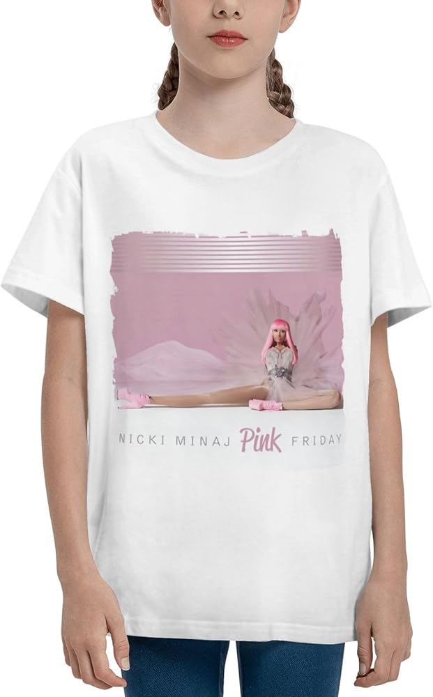 Nicki Music Minaj Shirt Boy's Girl's T Shirts Short Sleeve Graphic Tees Summer Casual Crewneck Tops White