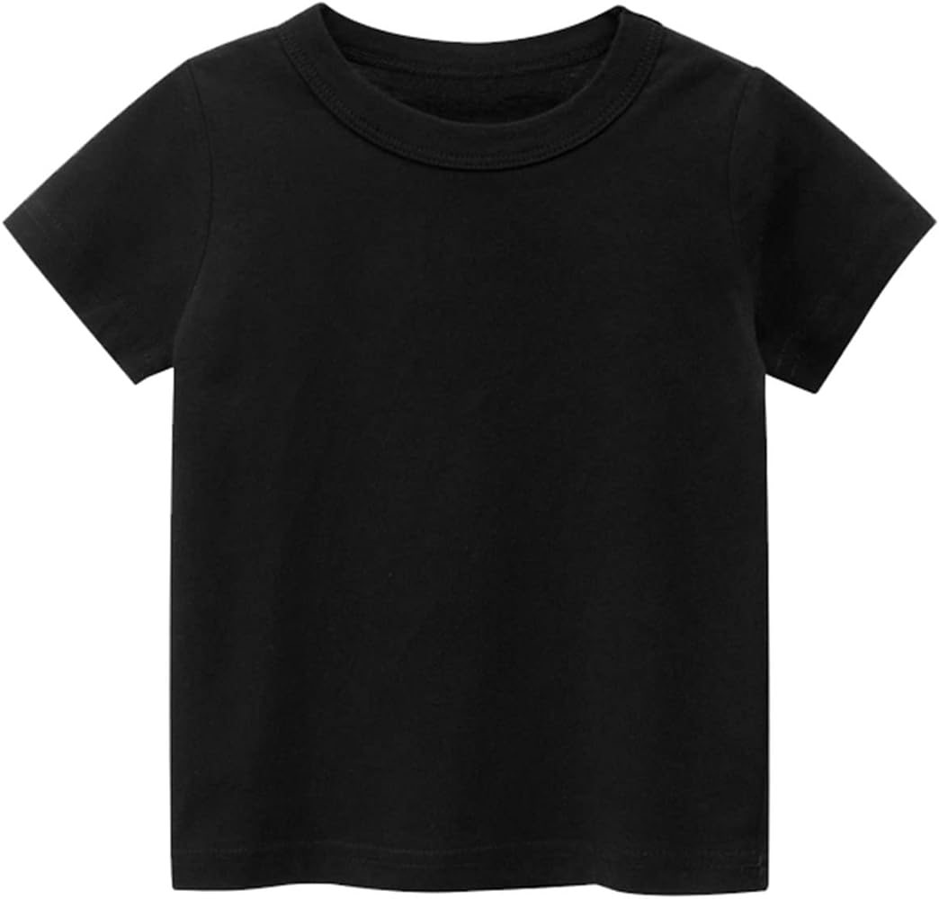 Toddler Kids Girls Boys Jersey Short-Sleeve Basic T-Shirt Casual Summer Tees Shirt Tops Solid Crew Crop