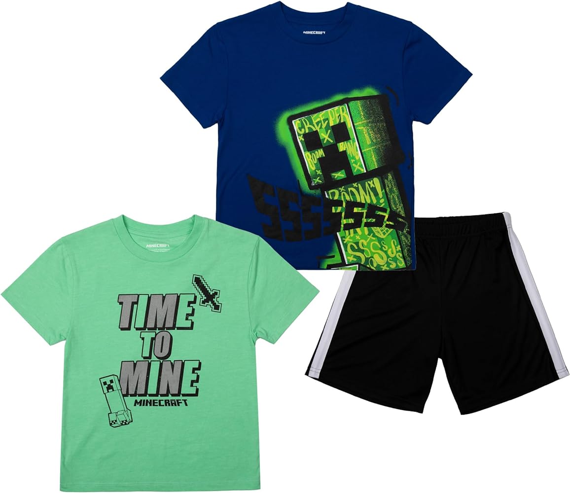 Minecraft Boys 3-Pack Set - Includes Two Tees and Mesh Shorts