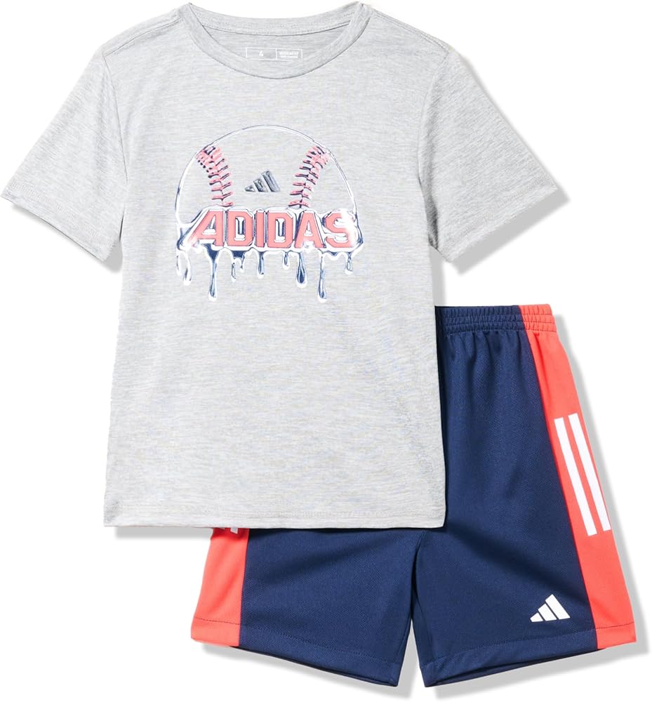 adidas Boys Short Sleeve Graphic Tee & Mesh Shorts Set