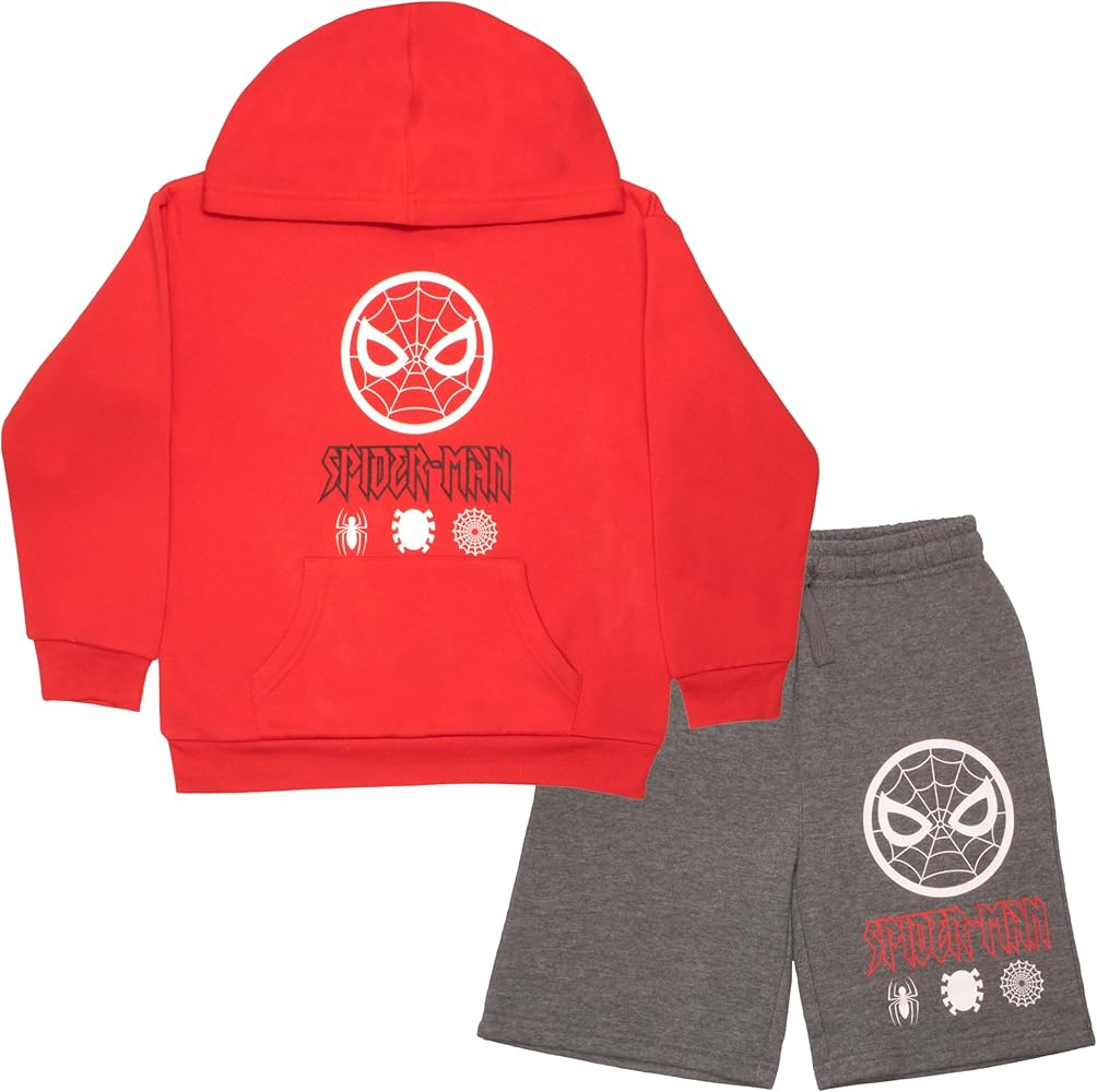 Marvel Spiderman Boys Hoodie and Short Set Spider-Man Graphic Hoodie and Shorts 2 Piece Set for Big Kids