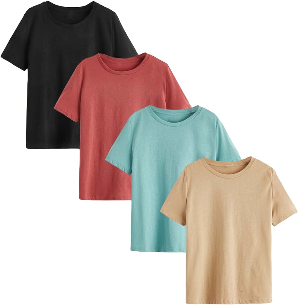 Floerns Boys 4 Piece Causal Short Sleeve Tee Round Neck Solid T Shirt