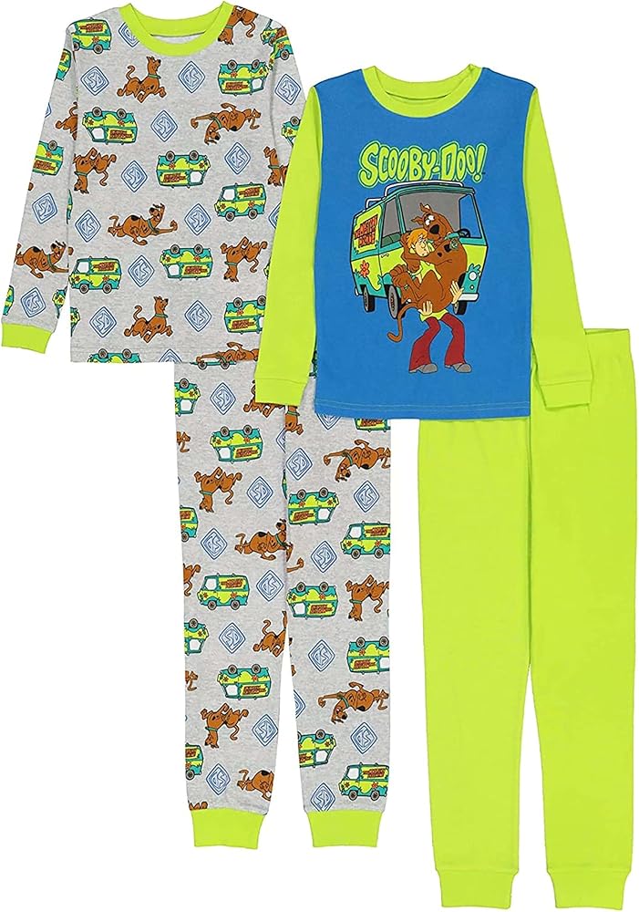 AME Sleepwear Boys' Scooby Doo and Shaggy Cotton 4 Piece Pajama Set (10) Green