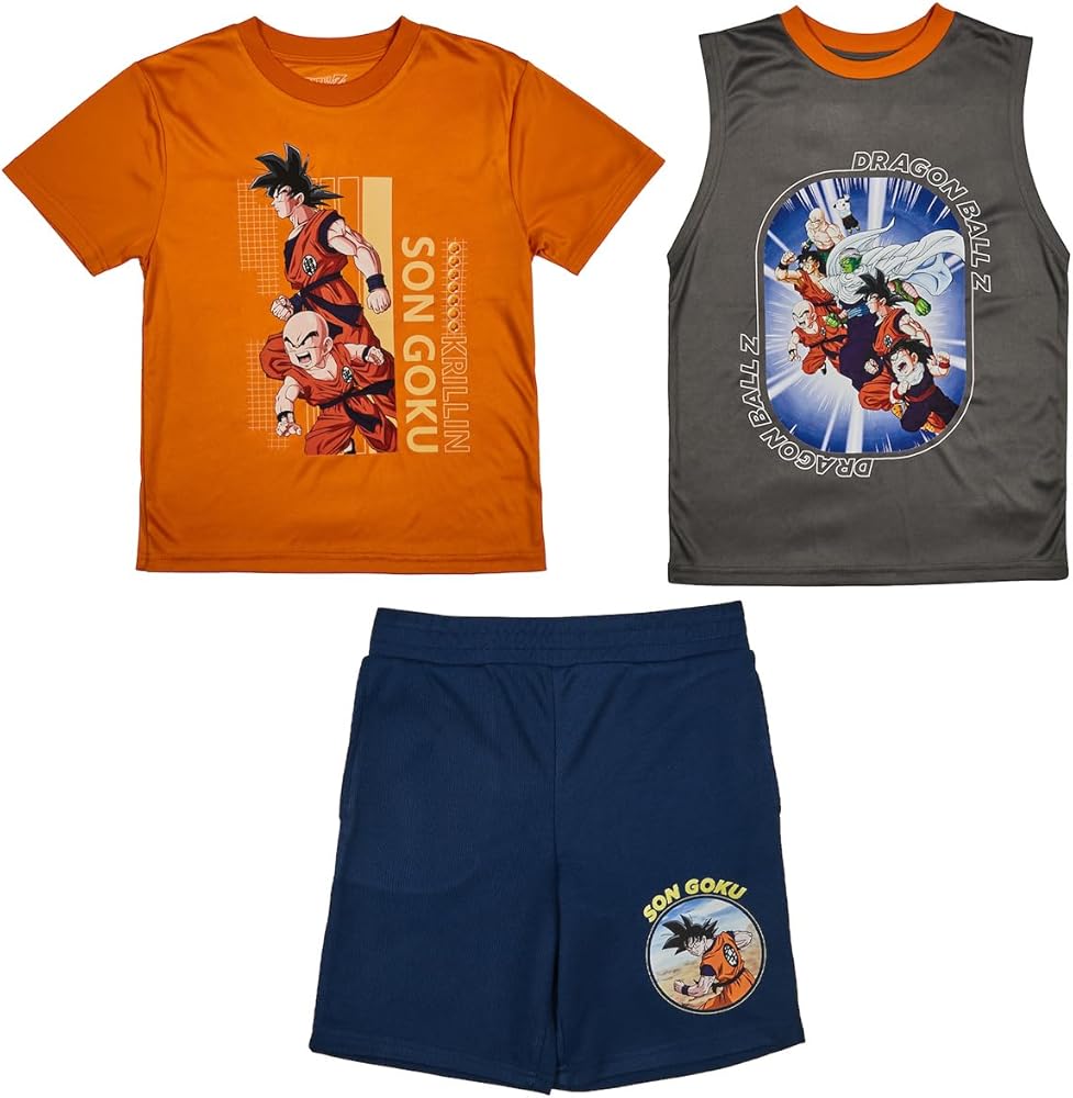 Bioworld 3-Pack Boy's Short Sleeve Tee, Muscle Tank, Athletic Shorts Set