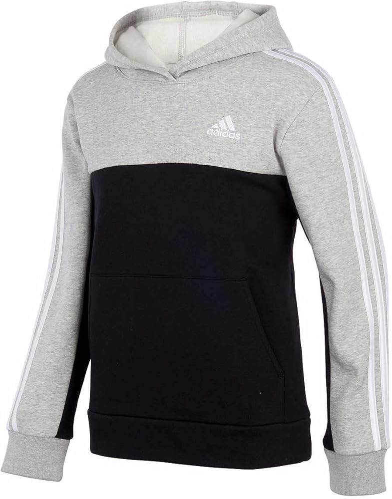 adidas Youth Pullover Fleece Hoodie (Heather Grey/Black, Small 8)