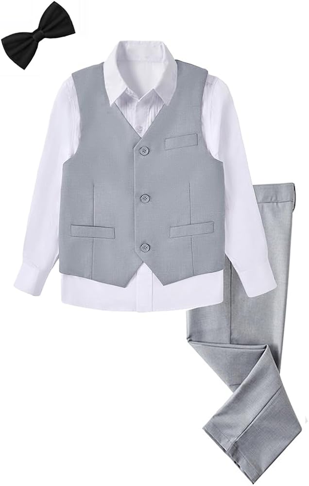 Boys 4-Pieces Suits Slim Fit Kids Outfits Vest Dress Pants Sets Formal Suit for Boy