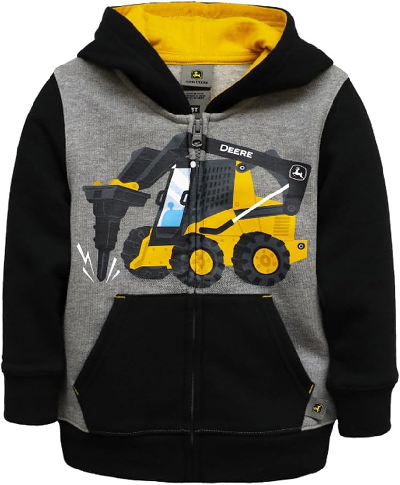 John Deere Gray Black Jack Hammer Zip Front Hoodie Sweatshirt Sizes 2T 3T 4T