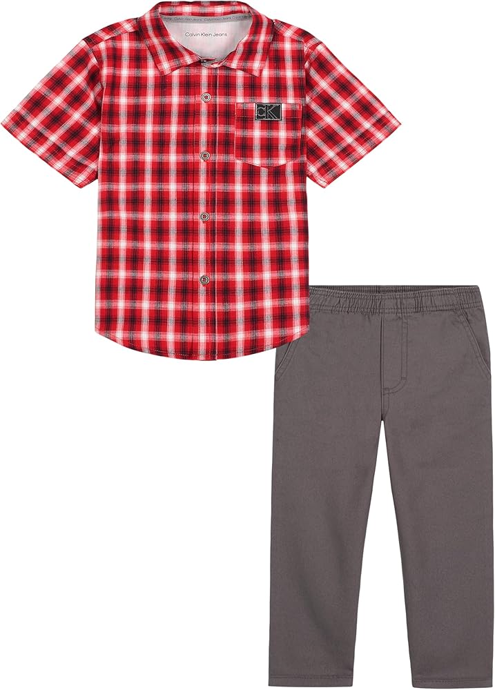 Calvin Klein boys 2 Pieces Short Sleeve Woven Shirt Set