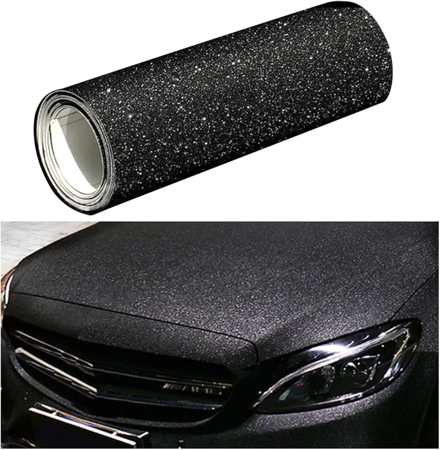 Night Effect Glitter Automotive Vinyl Wraps Car Body Film Motorcycle Decal Sticker for Vehicle, Air Release, Matte Black