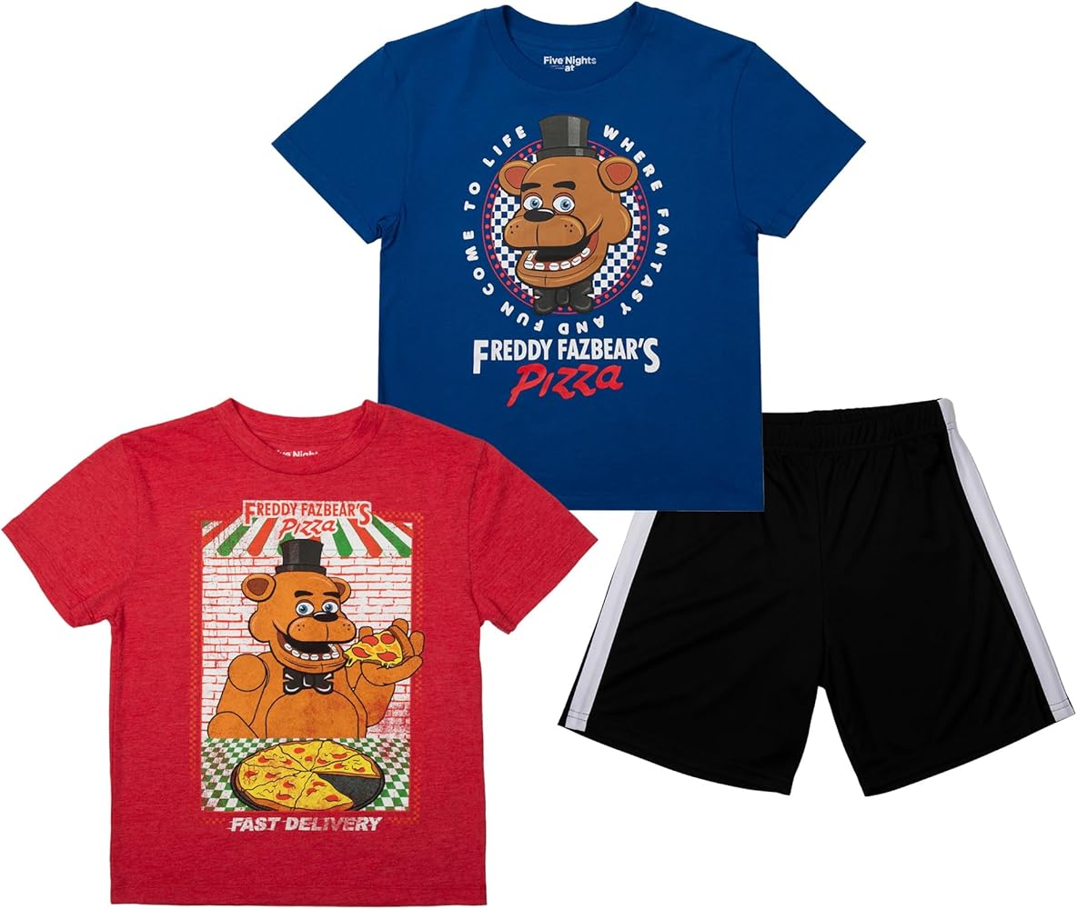 Five Nights at Freddy's Boys 3-Pack Set - Includes Two Tees and Mesh Shorts