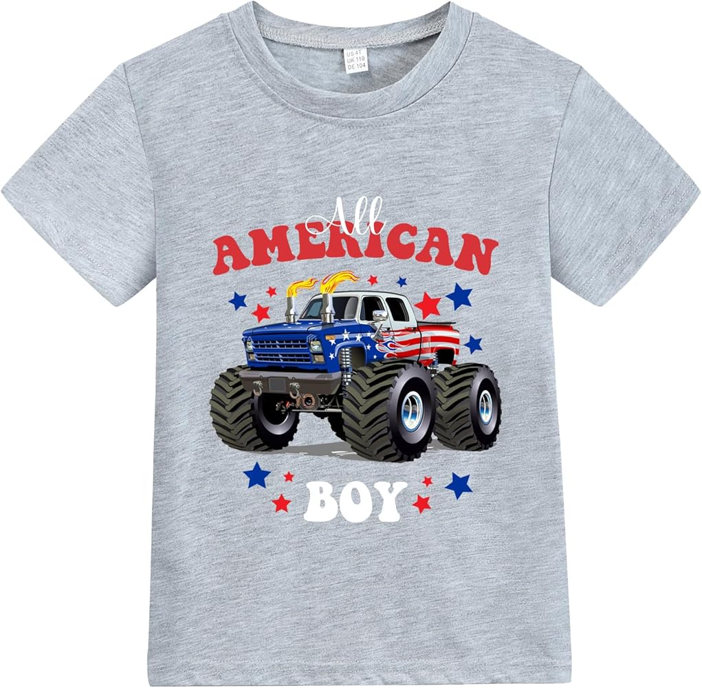 DDSOL Boys Toddler American Flag Shirt 4th of July T-Shirt Monster Truck 1776 Patriotic Tee Top Independence Day Kid Clothes