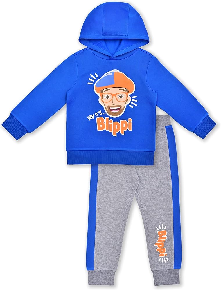 Blippi Boys’ Hoodie and Jogger Pants Set for Toddlers and Little Kids – Blue/Grey