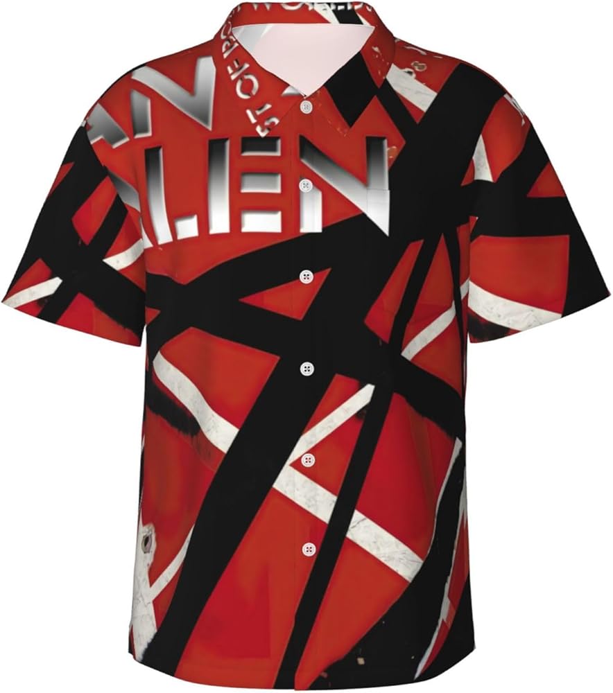 Man Breathable Hawaiian Tshirt for Van.1986 Halen T Shirts,Short Sleeve T Shirt Lapel Collar Clothing