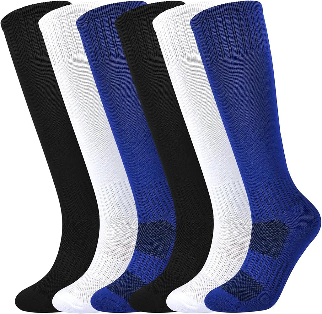 Kids Soccer Socks Boys Football Socks 6 Pairs Girls Knee High Socks Baseball Softball Sports Kids Youth Men Women